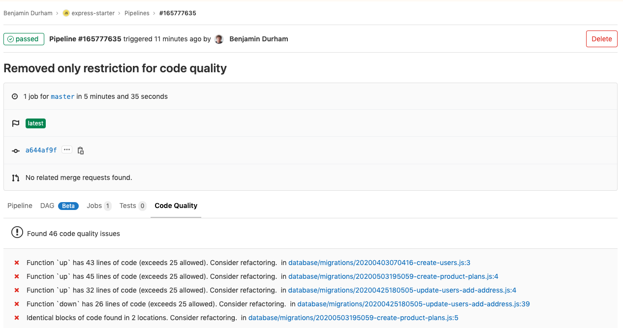 Code quality on GitLab